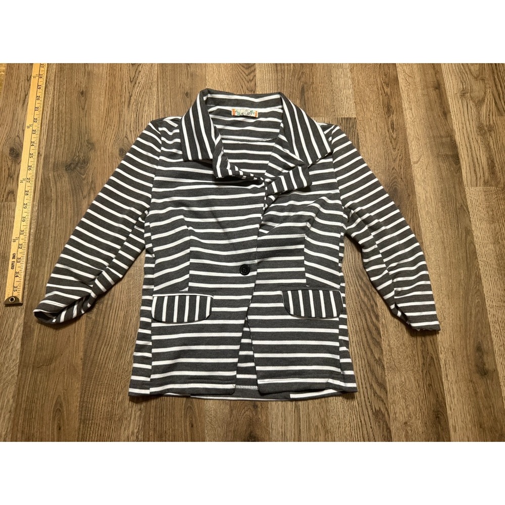 Love Change Jacket Women's Size Medium White Grey Striped Button Blazer
